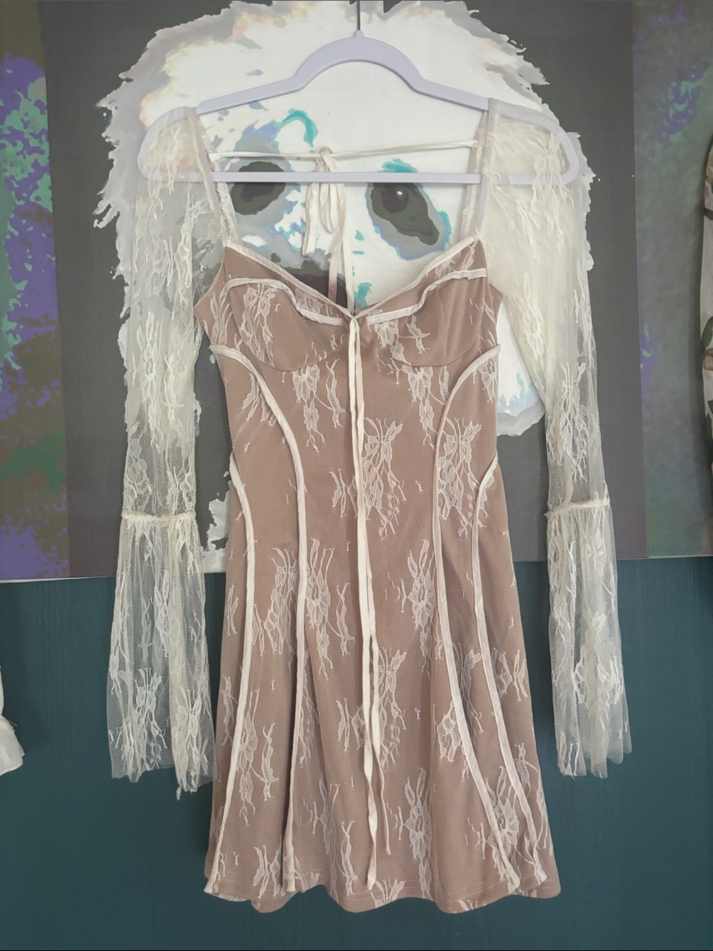 Delicate Lace-Trim Slip Dress in Taupe and Ivory